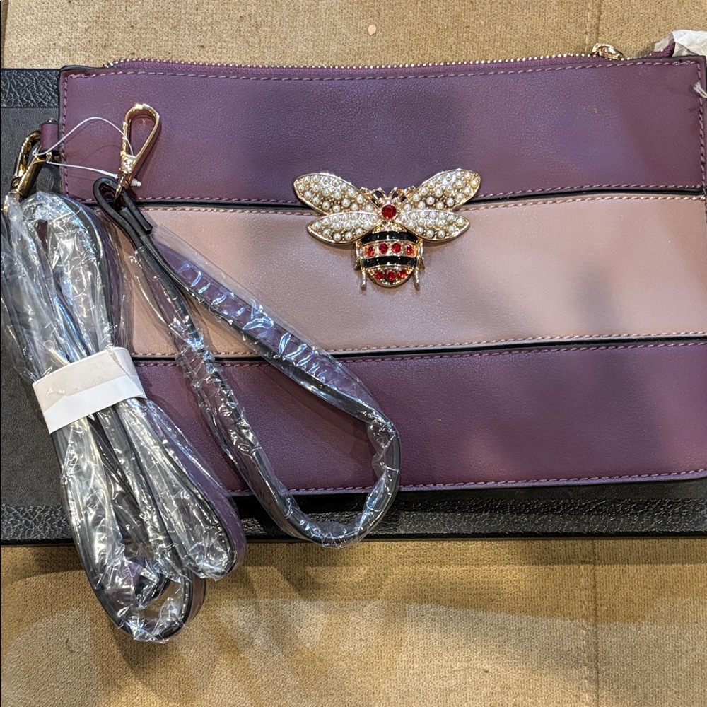 Elegant Purple Bee Embellished Clutch